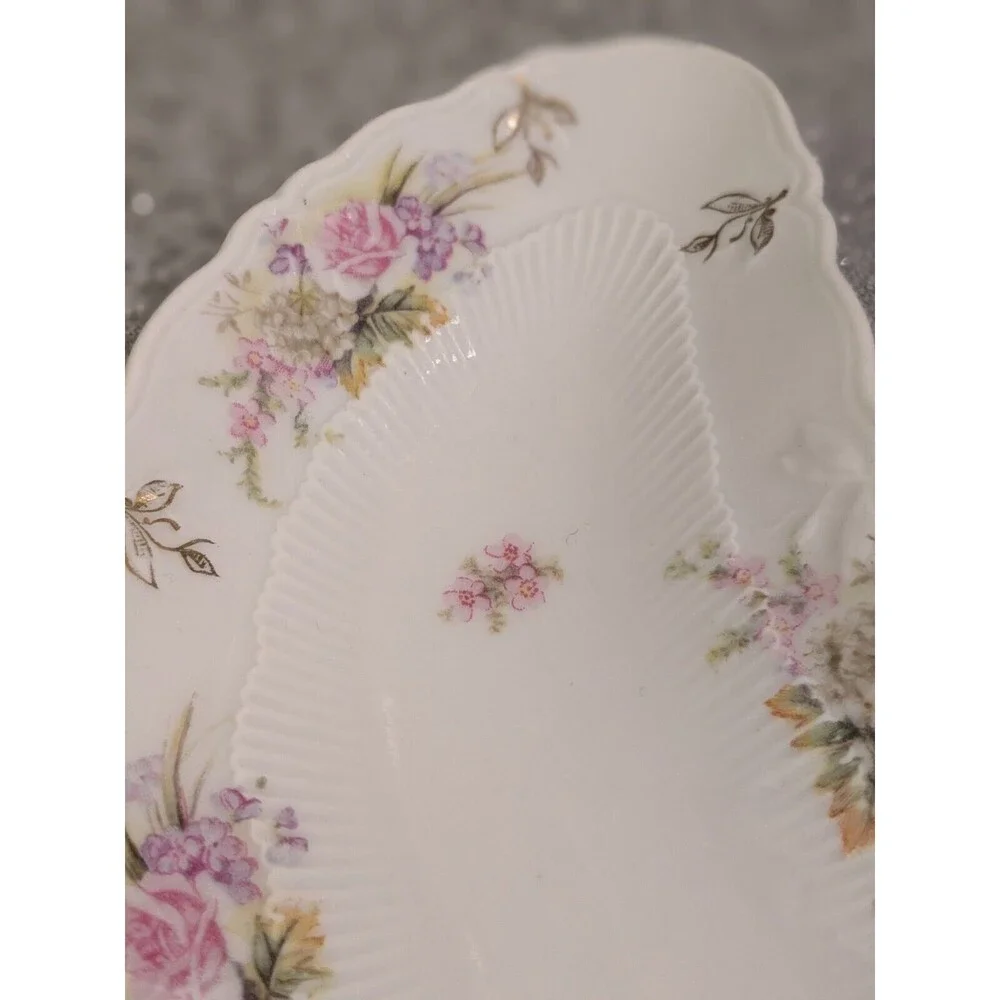 C.T. Carl Tielsch Flower Porcelain 2 Fish Bone Plates 1800-1900 Germany Antique